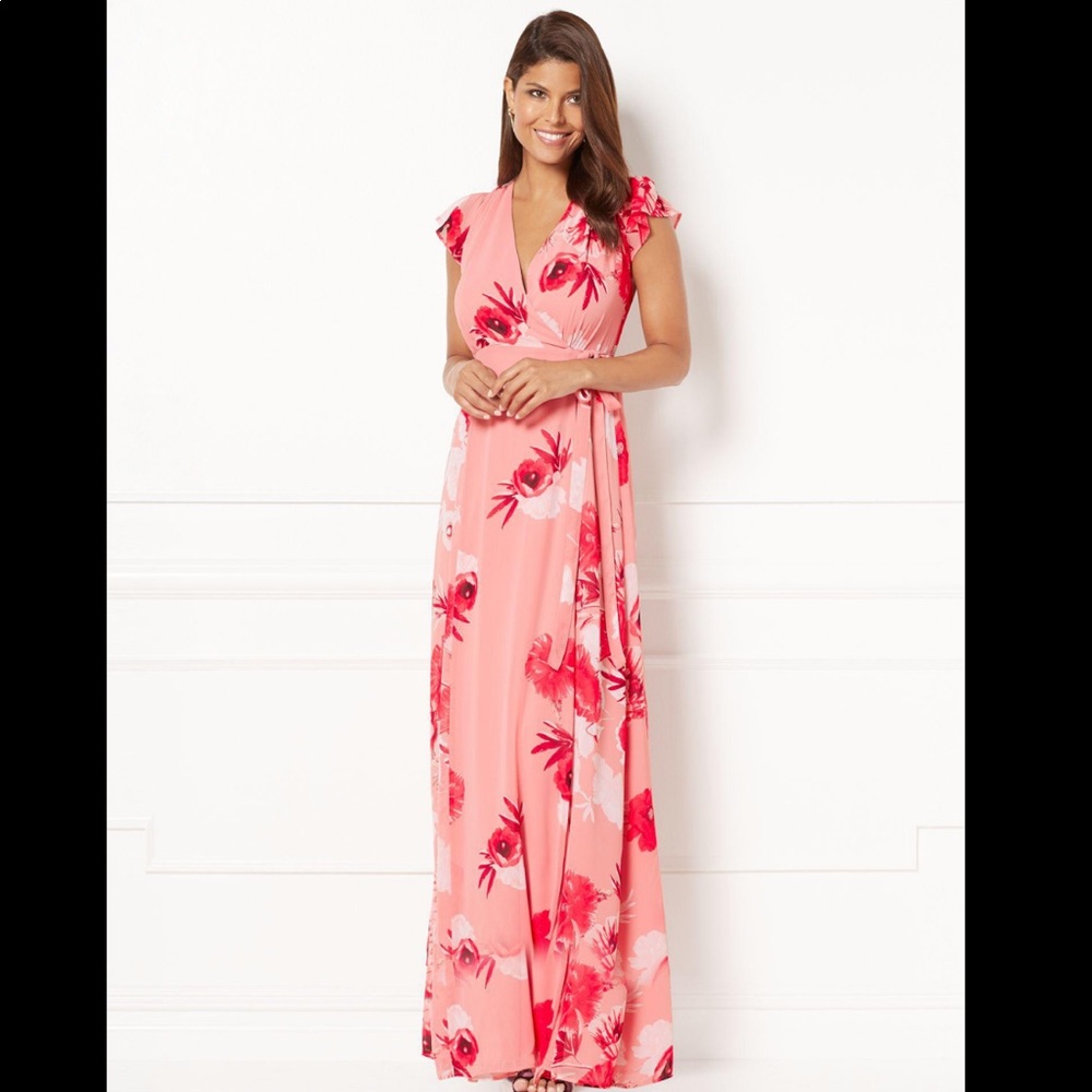 Eva Mendes Maxi Wrap Dress in Pink Floral